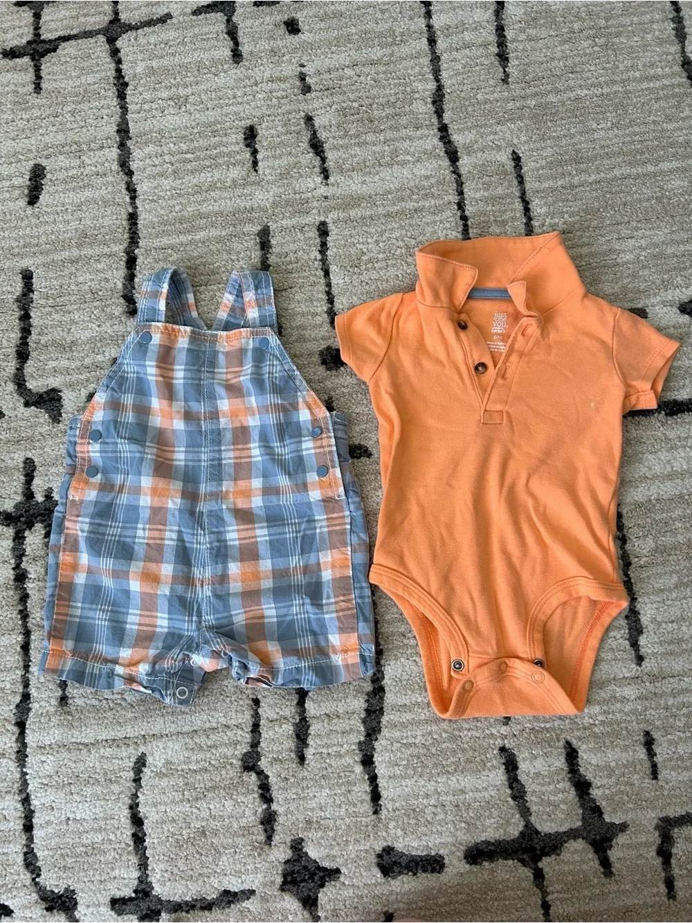 Carter’s Orange & Gray Plaid Shortalls for Baby 6 months - Picture 10 of 12